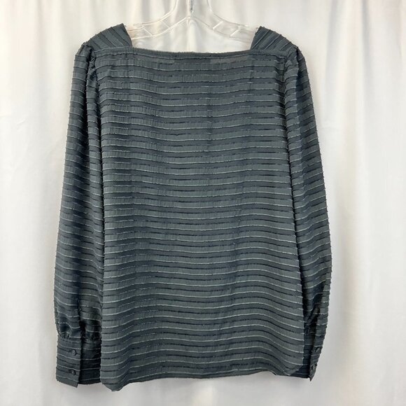 Loft Womens Gray Striped Long Sleeve Square Neck Pullover Blouse Top Size Medium - Picture 2 of 10